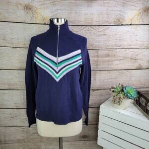 Aerie Women's Soft & Cozy Half Zip Pullover‎ Alpine Striped Sweater Navy Size XS